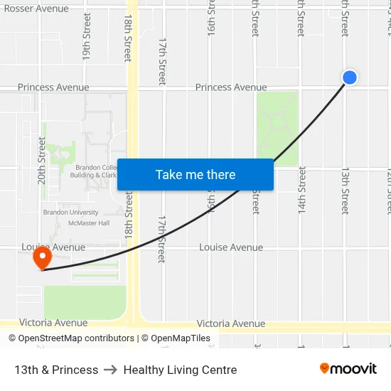 13th & Princess to Healthy Living Centre map