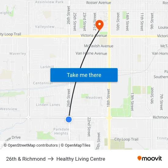 26th & Richmond to Healthy Living Centre map