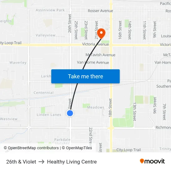 26th & Violet to Healthy Living Centre map
