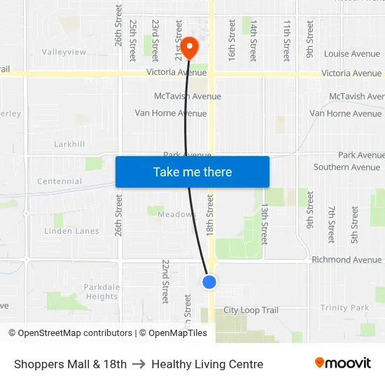 Shoppers Mall & 18th to Healthy Living Centre map