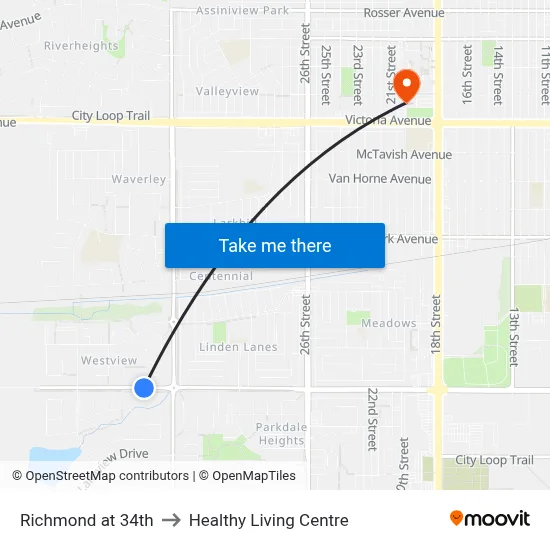 Richmond at 34th to Healthy Living Centre map