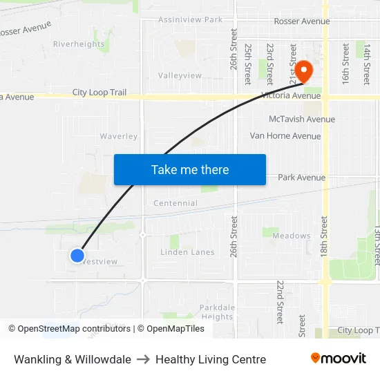 Wankling & Willowdale to Healthy Living Centre map