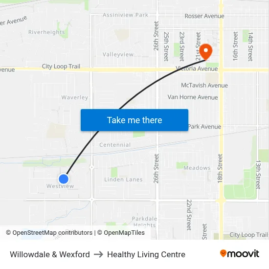 Willowdale & Wexford to Healthy Living Centre map