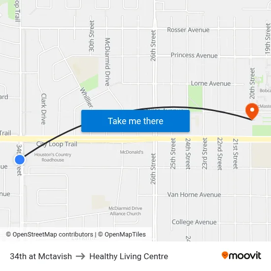 34th at Mctavish to Healthy Living Centre map