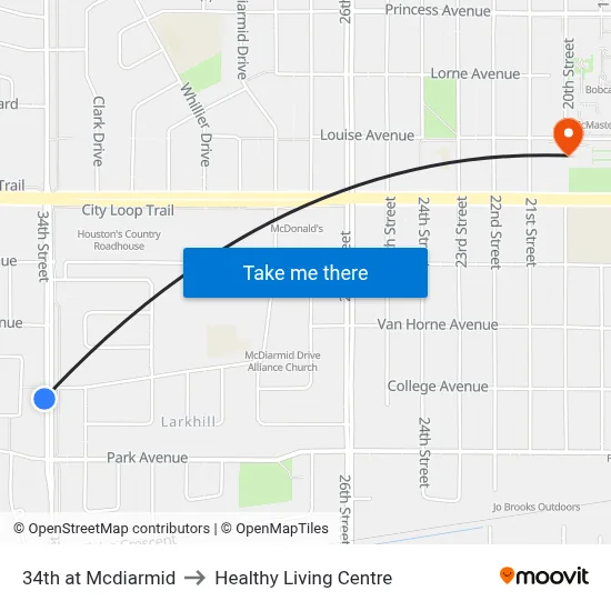 34th at Mcdiarmid to Healthy Living Centre map