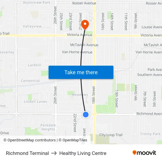 Richmond Terminal to Healthy Living Centre map