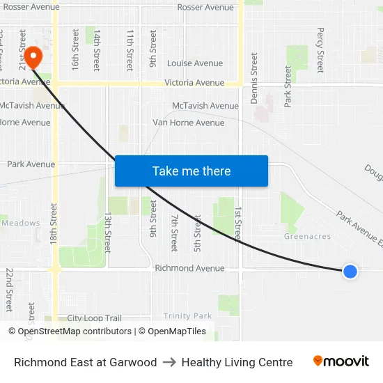Richmond East at Garwood to Healthy Living Centre map