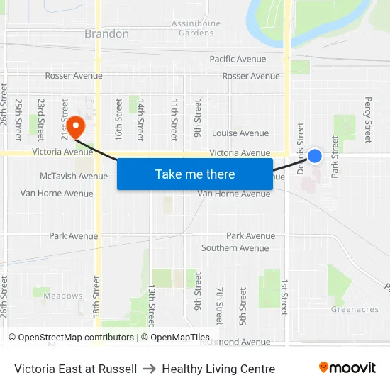 Victoria East at Russell to Healthy Living Centre map