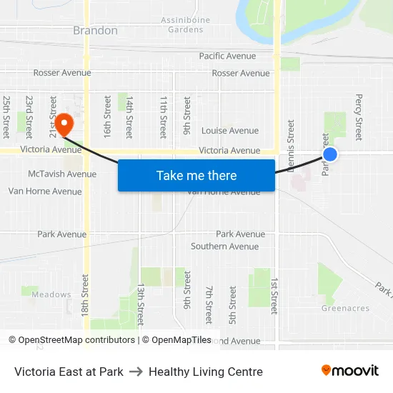 Victoria East at Park to Healthy Living Centre map