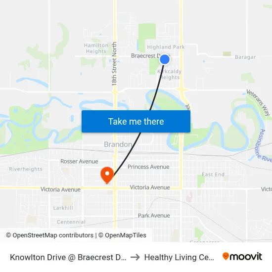 Knowlton Drive @ Braecrest Drive to Healthy Living Centre map