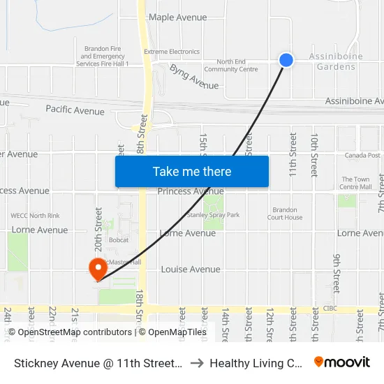 Stickney Avenue @ 11th Street North to Healthy Living Centre map