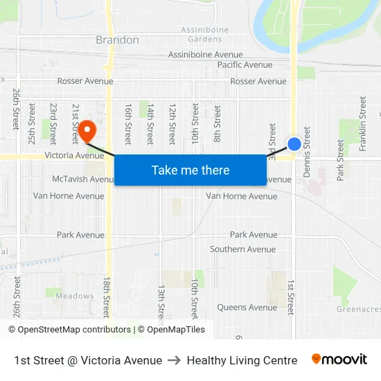 1st Street @ Victoria Avenue to Healthy Living Centre map