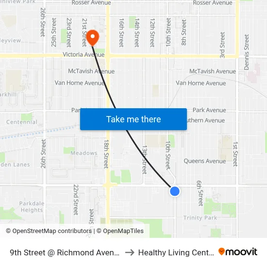 9th Street @ Richmond Avenue to Healthy Living Centre map