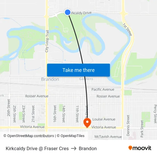 Kirkcaldy Drive @ Fraser Cres to Brandon map