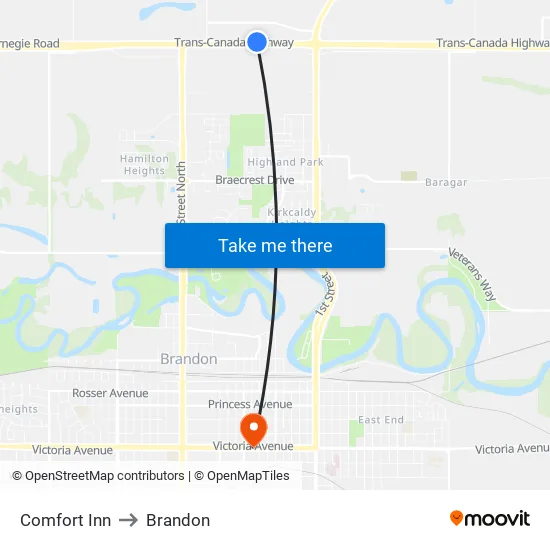 Comfort Inn to Brandon map