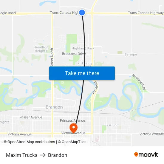 Maxim Trucks to Brandon map