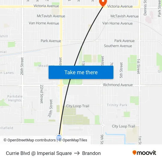 Currie Blvd @ Imperial Square to Brandon map