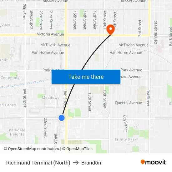 Richmond Terminal (North) to Brandon map