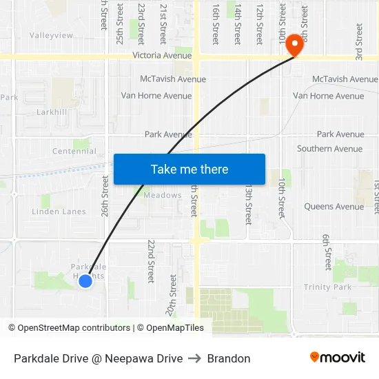 Parkdale Drive @ Neepawa Drive to Brandon map