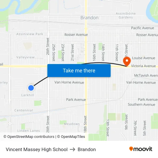 Vincent Massey High School to Brandon map
