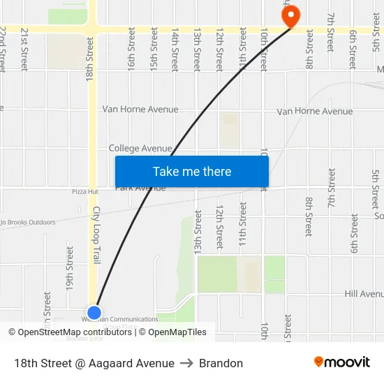 18th Street @ Aagaard Avenue to Brandon map