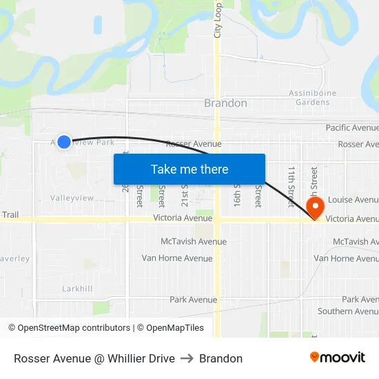 Rosser Avenue @ Whillier Drive to Brandon map