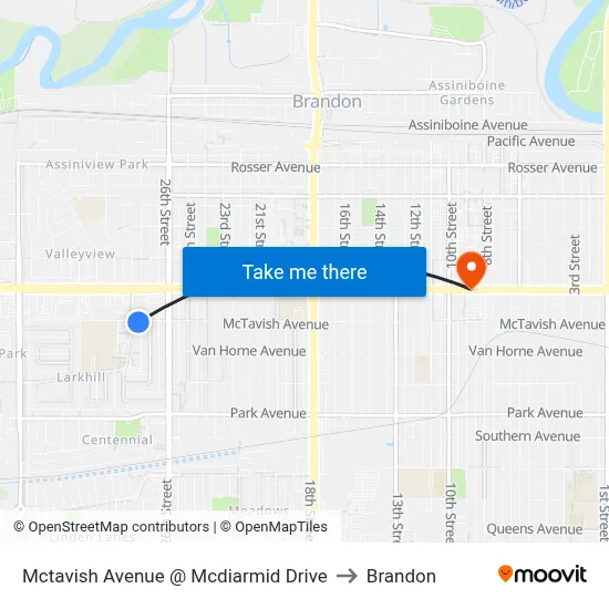 Mctavish Avenue @ Mcdiarmid Drive to Brandon map