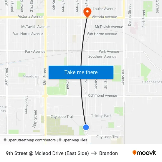 9th Street @ Mcleod Drive (East Side) to Brandon map