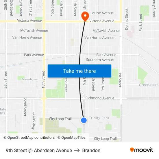 9th Street @ Aberdeen Avenue to Brandon map