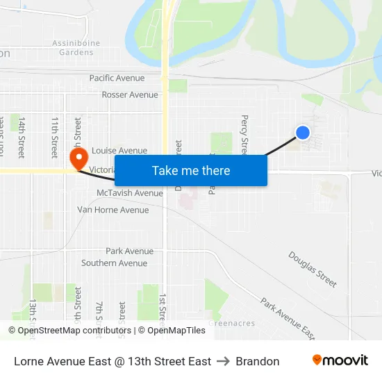 Lorne Avenue East @ 13th Street East to Brandon map