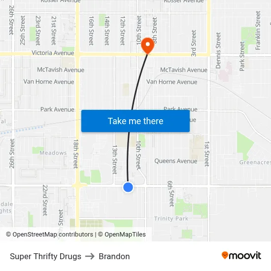 Super Thrifty Drugs to Brandon map