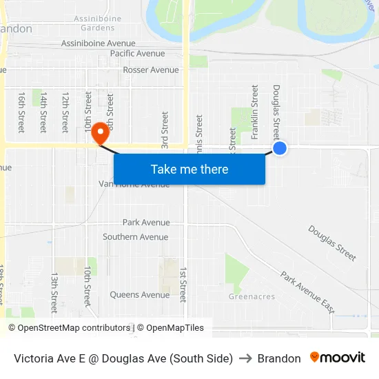 Victoria Ave E @ Douglas Ave (South Side) to Brandon map
