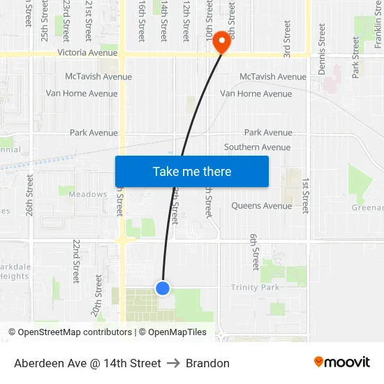 Aberdeen Ave @ 14th Street to Brandon map