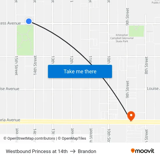 Westbound Princess at 14th to Brandon map