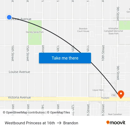 Westbound Princess at 16th to Brandon map