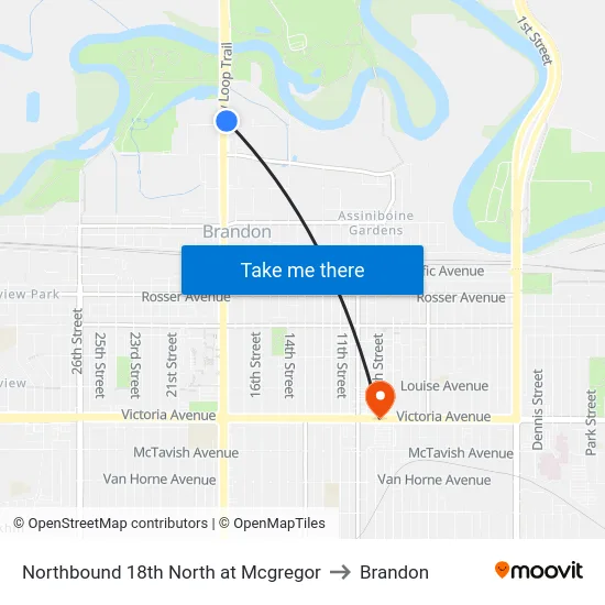 Northbound 18th North at Mcgregor to Brandon map