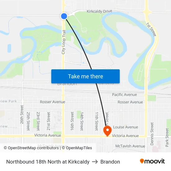 Northbound 18th North at Kirkcaldy to Brandon map