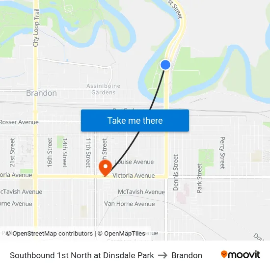 Southbound 1st North at Dinsdale Park to Brandon map