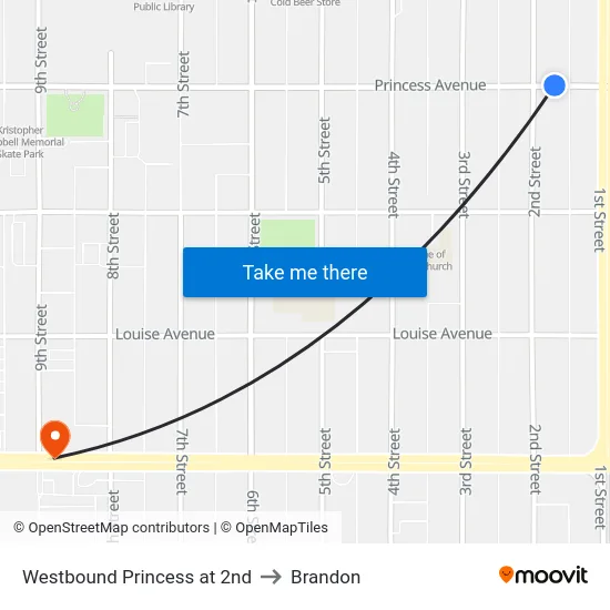 Westbound Princess at 2nd to Brandon map