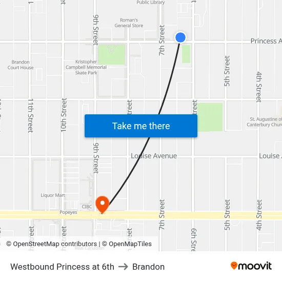 Westbound Princess at 6th to Brandon map