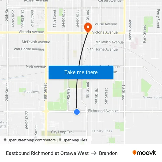 Eastbound Richmond at Ottawa West to Brandon map