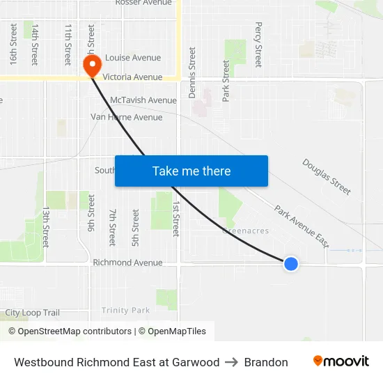 Westbound Richmond East at Garwood to Brandon map