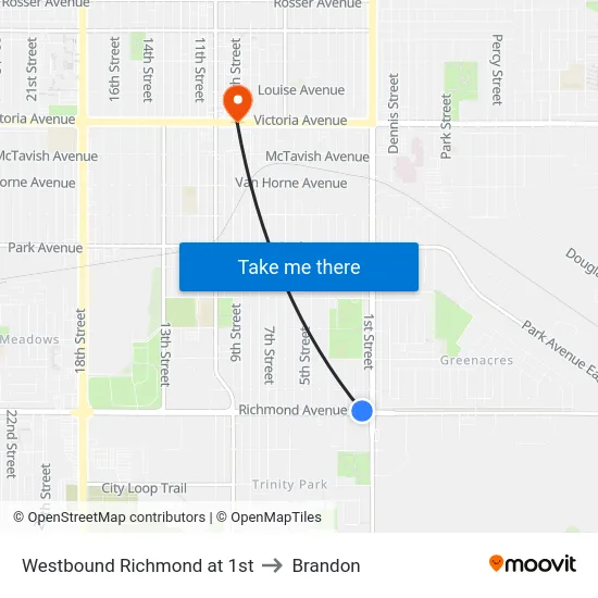 Westbound Richmond at 1st to Brandon map