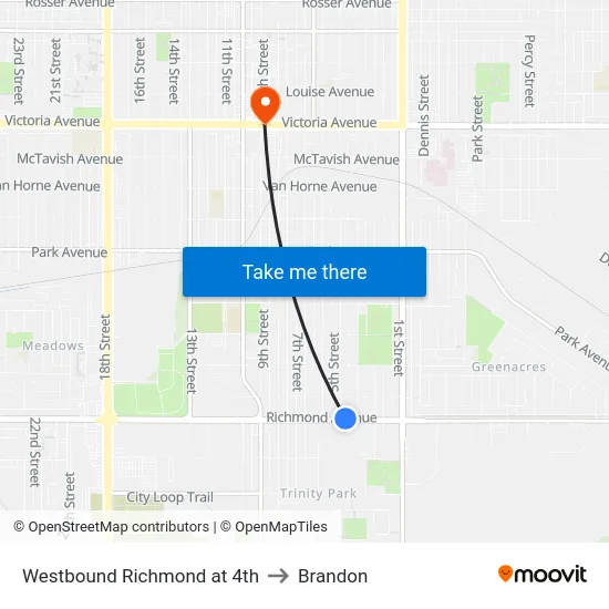 Westbound Richmond at 4th to Brandon map