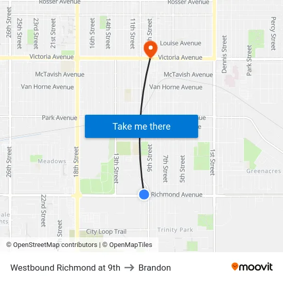 Westbound Richmond at 9th to Brandon map