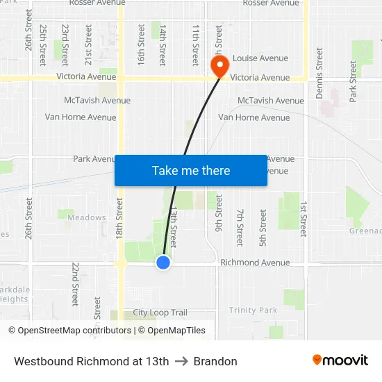 Westbound Richmond at 13th to Brandon map