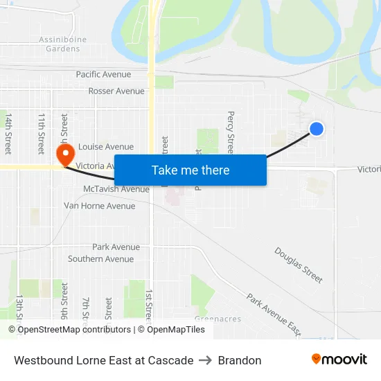 Westbound Lorne East at Cascade to Brandon map