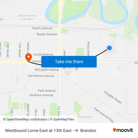 Westbound Lorne East at 13th East to Brandon map
