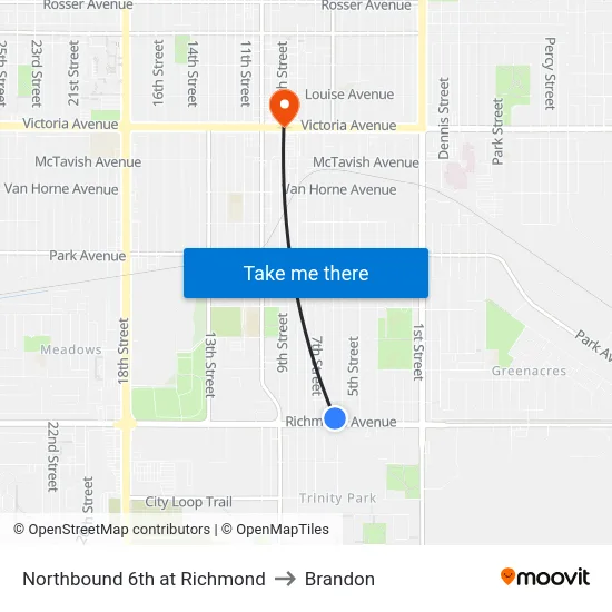 Northbound 6th at Richmond to Brandon map