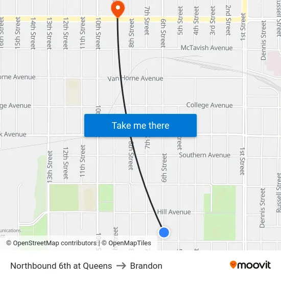 Northbound 6th at Queens to Brandon map